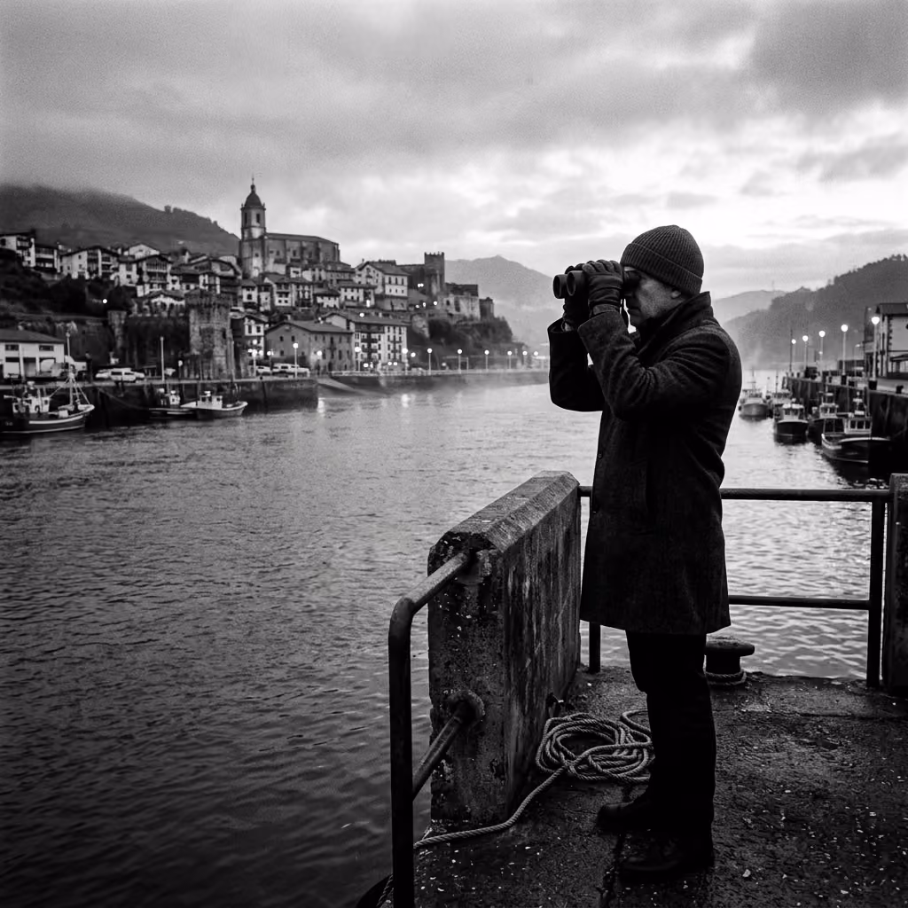 Julien Hoang, détective privé agréé CNAPS pour l'agence IKERKETA, préparant une stratégie d'investigations et de surveillance à Hendaye.